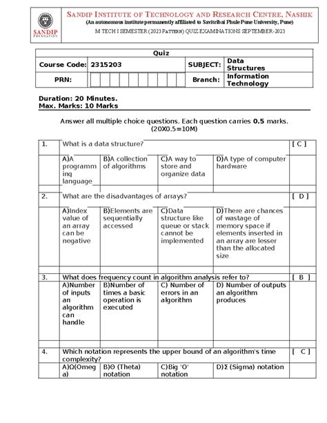 DS Quiz QUESTION BANK - (An autonomous institute permanently affiliated ...