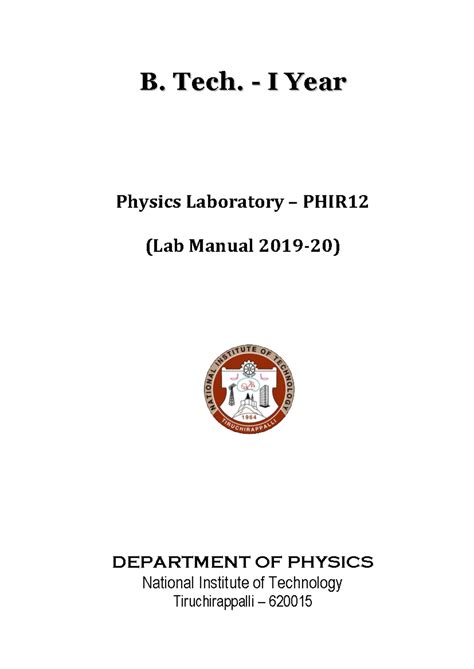 B. Tech. I Year Physics Laboratory PHIR12 - Lab Manual 2019-20 - Studocu