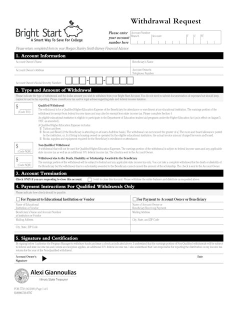 IL Bright Start Withdrawal Request Form - Fill Online, Printable ...