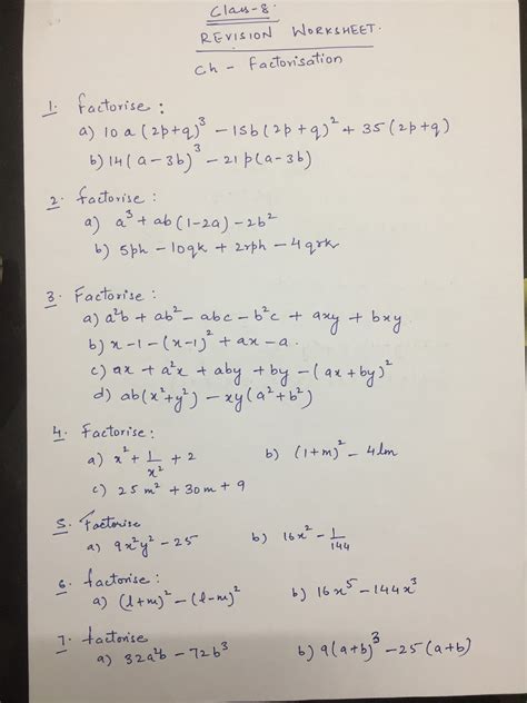 Image result for Factorization Class 8 Worksheets