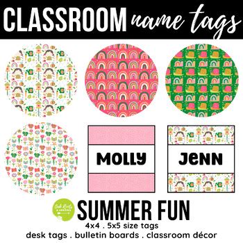 EDITABLE 10 Spring Summer Name Tags | Desk Tags | Bulletin Board Decor