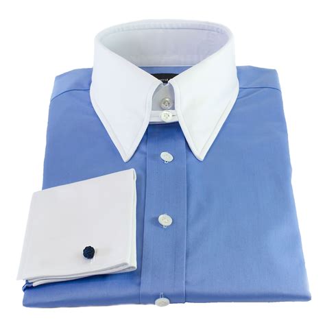 French Blue Pin Collar Slim-Fit Shirt with White Collar and Cuffs ...