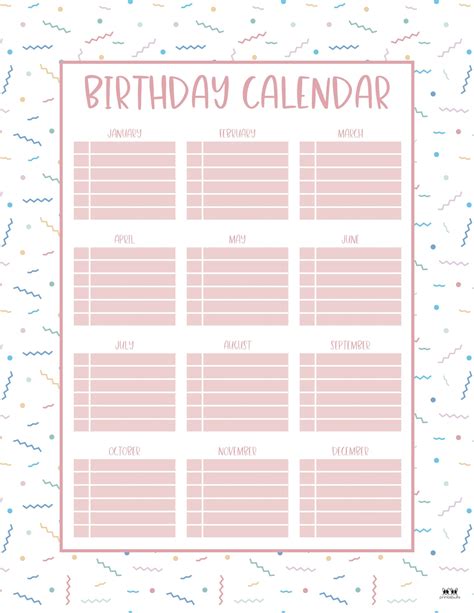 Birthday Calendars & Trackers - 25 FREE Printables | Printabulls