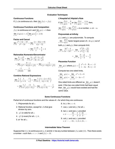 Image result for Calulus Cheat Sheet