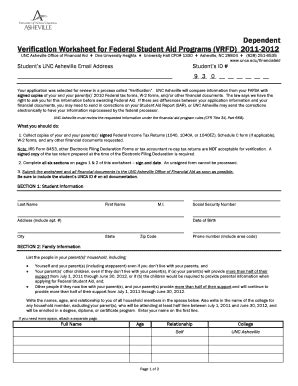 Fillable Online Dependent Verification Worksheet for Federal Student ...