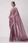 Buy Pink Georgette, Organza Mirrors, Sequins Flora Border Embroidered ...