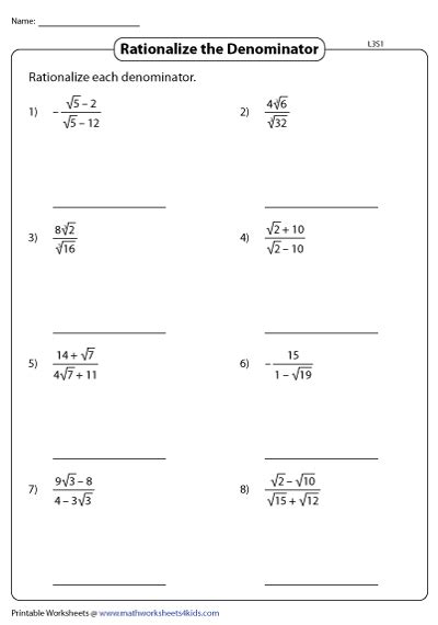 Image result for Rationalization Math Worksheets