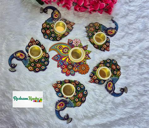 Budget Friendly Wooden Mdf Peacock Readymade Rangoli Kit with Candles ...