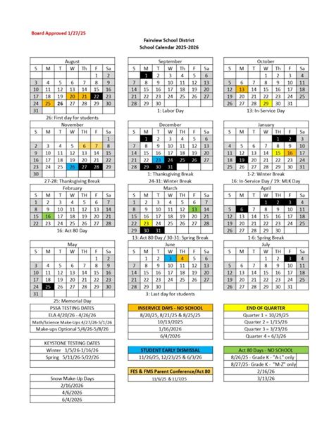 Fairview School District Calendar 25-26 [PDF] revised - EduCounty