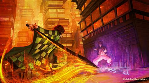 ArtStation - Tanjiro vs Akaza ( Demon Slayer )