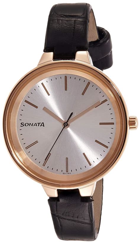 Sonata Women Leather Busy Bees Analog Silver Dial Watch-Nl8159Wl01 ...