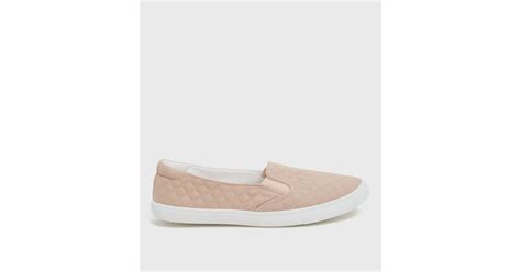 Pale Pink Quilted Canvas Slip On Trainers | New Look