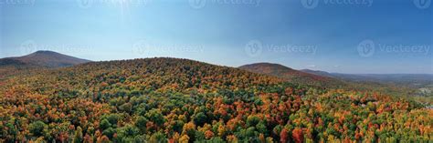 Aerial view of fall foliage along the Catskill Mountains in upstate New ...