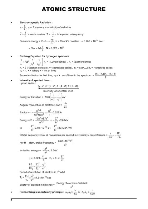 Image result for Formula Sheet for Atomic Structure Class 11