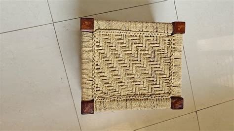 Wood is Good Wooden Handmade Woven Stool Small Square & Jute Stool ...