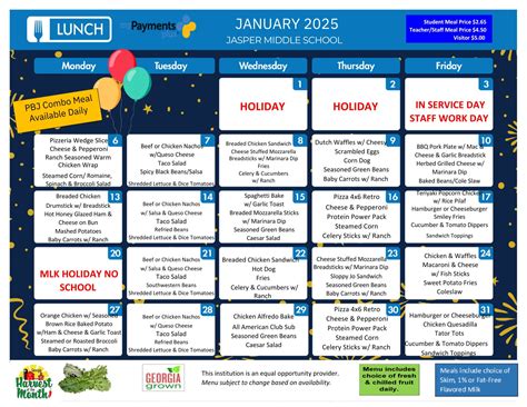 Middle School Menu | Pickens County Schools