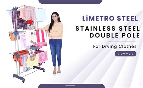 LiMETRO STEEL Premium Clothes Stand for Drying with Wheels | Portable 3 ...