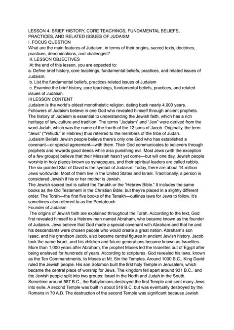 SOLUTION: Lesson 4 brief history core teachings fundamental beliefs ...