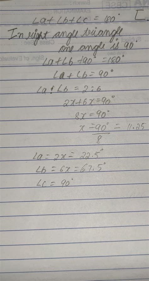The acute angles of the right triangle are in the ratio 2:6 find all ...