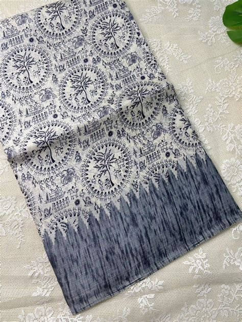 Saree Silk Khadi Warli Blue temple Marble | Blushe – BLUSHE