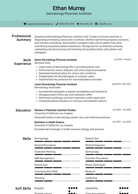 11 Dermatology Physician Assistant Resume Examples And Templates for 2026 - ResumeDesign.ai