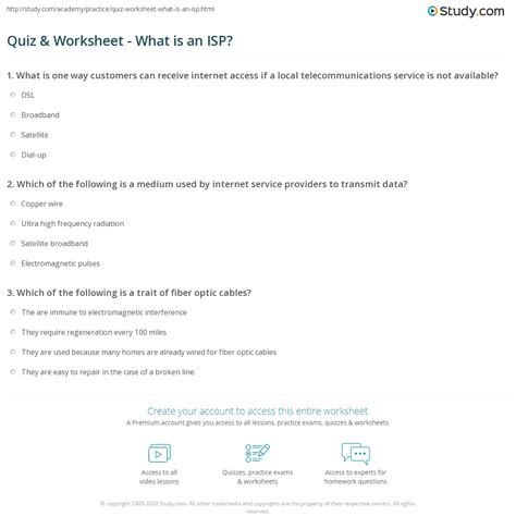 Quiz & Worksheet - What is an ISP? | Study.com