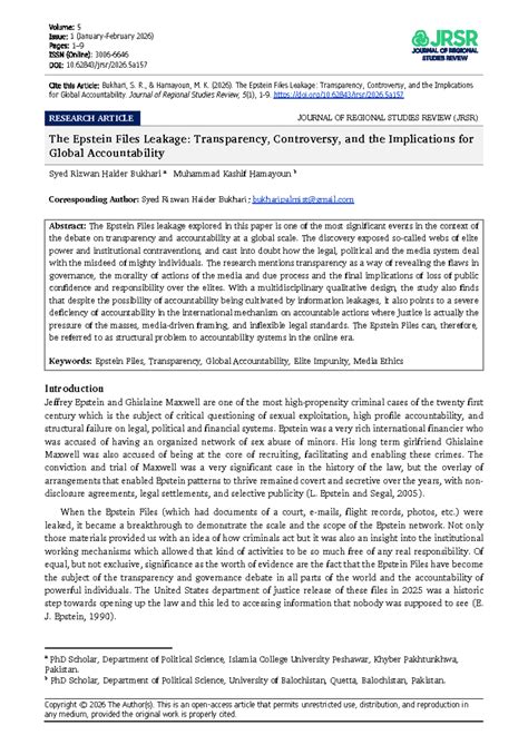 JRSR Volume 5, Issue 1 (2026): The Epstein Files and Global ...