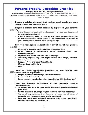 Personal Property Disposition Checklist Doc Template | pdfFiller