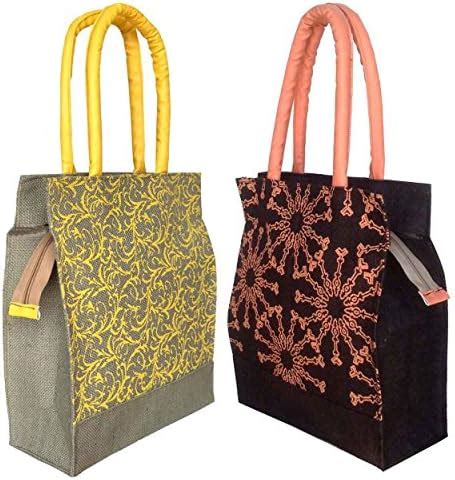 FOONTY Daily Use Women Jute Lunch Bags(Combo Of 2,Multi Color,Fab-3 ...