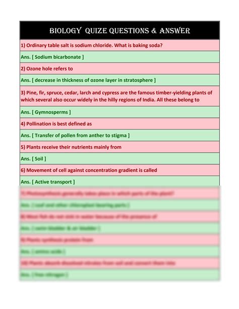 SOLUTION: Biology Quiz Questions & Answers - Studypool