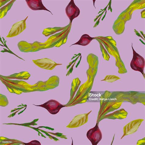Beetroot Seamless Pattern With Batva Purple Root Vegetable Greens Hands ...