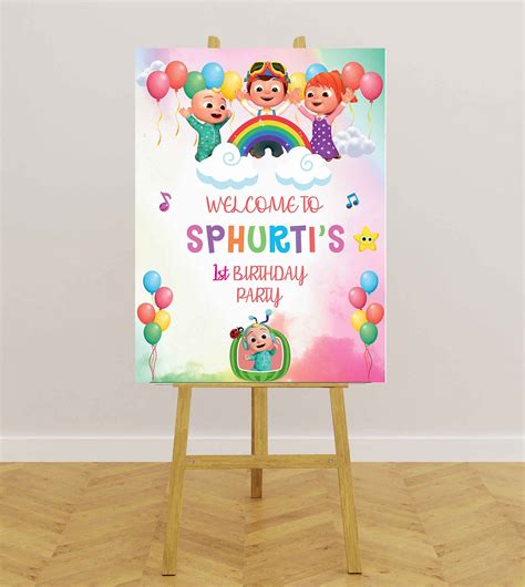 Cocomelon balloon Birthday party Welcome Board | Chalk Board Poster