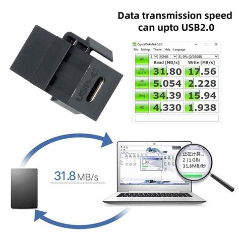 U2-078-CFCF USB 2.0 Type-C Female to Female Extension Keystone Adapter ...