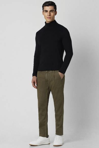 Buy Men Olive Solid Trousers Online - 957807 | Van Heusen