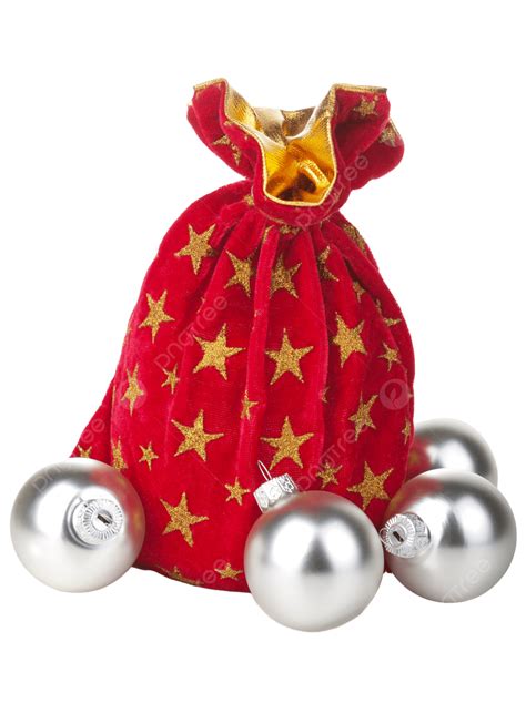 Gift Sack And Silver Balls Isolated Modern, Present, Holiday, December ...