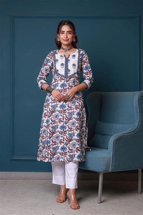 Blue Hand Block Printed Straight cotton Kurta – Gulab Chand Trends
