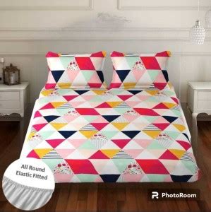 Geiva Cotton Double Fitted (Elastic) 220 TC Printed Bedsheet - Buy ...