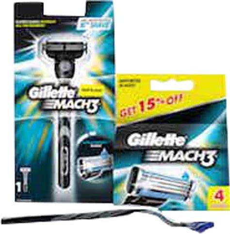 Buy GILLETTE MACH3 RAZOR + 4 BLADES (CARTRIDGES) PACK Online & Get Upto ...
