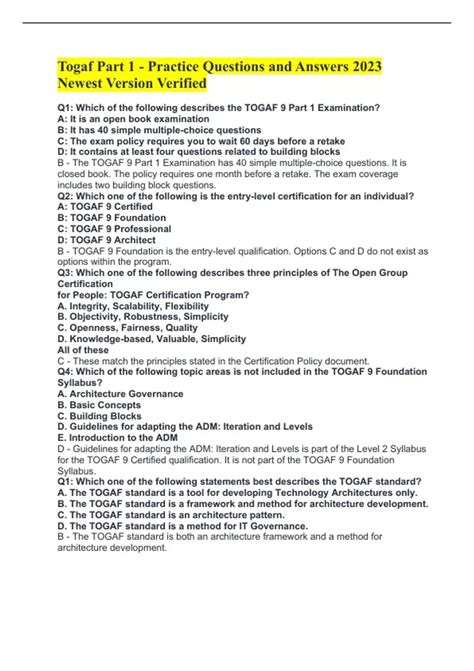 Image result for TOGAF Practice Questions