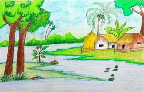 draw a scenery describing a village - Brainly.in