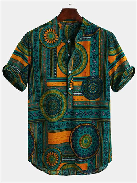 Incerun men's shirt vintage floral ethnic shirts summer beach dashiki ...