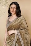 Buy Brown Velvet Sequins V-neck Myra Saree With Embroidered Blouse For ...