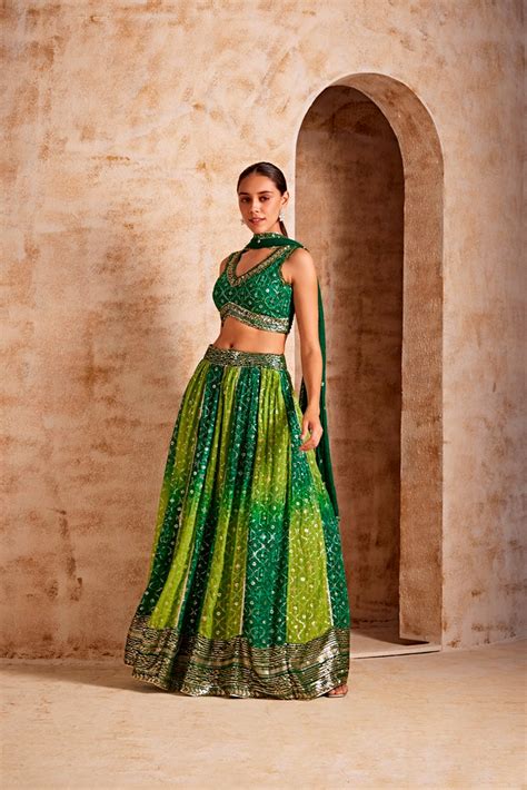Neerus Women Green Color Crepe Fabric Gharga Set – Neerus India