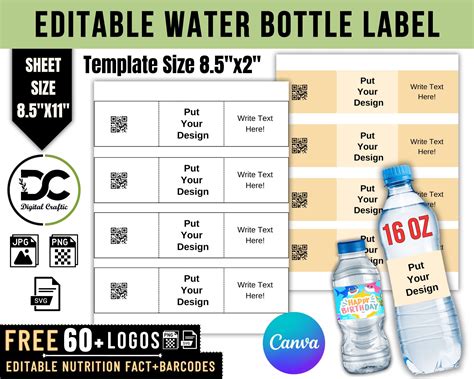 16 Oz Water Bottle Labels Templates, Editable Canva Water Bottle Label ...