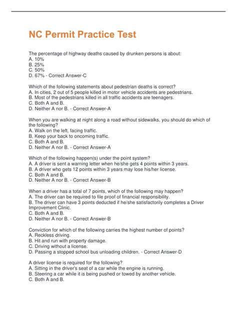 NC Permit Practice Test questions and answers all are correct 2025 ...