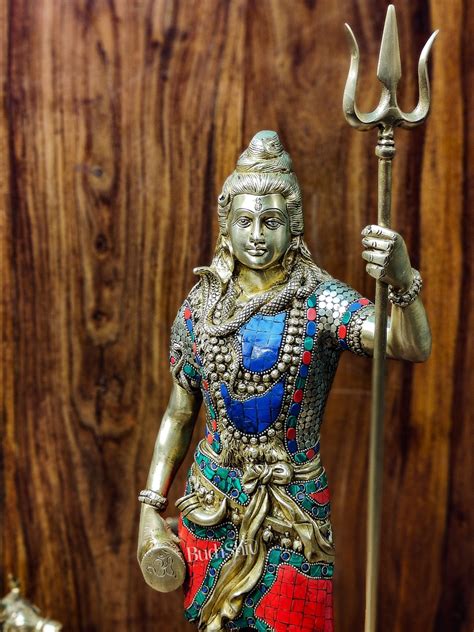 Buy Brass Standing Shiva Statue | 23" | Meenakari Artwork - Budhshiv.com
