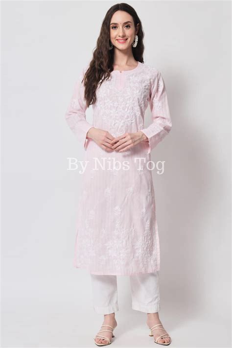 Buy Cotton Chikankari Kurta for Women Pink Casual Wear By Nibs Tog