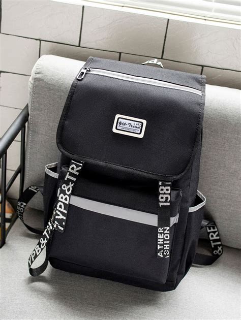 Letter Patch Decor Contrast Binding Flap Backpack | SHEIN USA