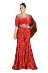 Buy Red Crepe Print Sequin Cape Front Open Floral Sharara Set For Women ...