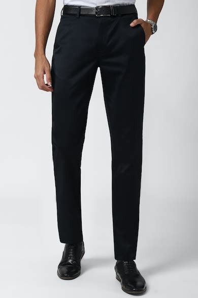 Buy Men Navy Solid Formal Trousers Online - 194653 | Peter England
